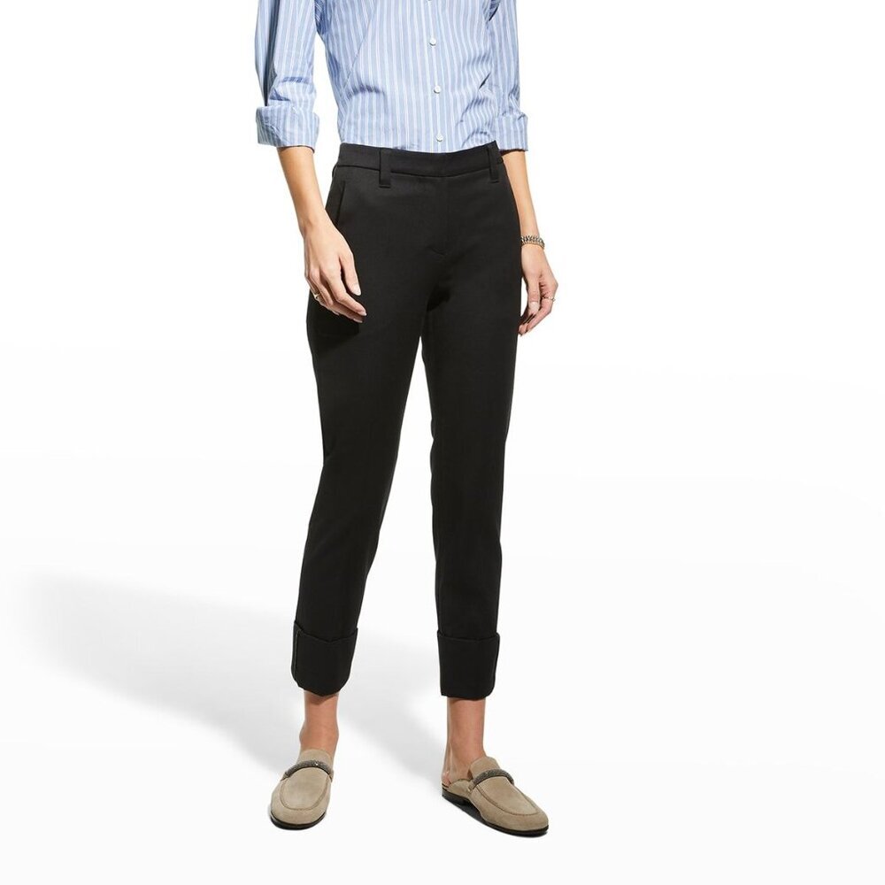 Brunello Cucinelli Monili Cuff Pants Navy Blue Cotton Twill Size 4